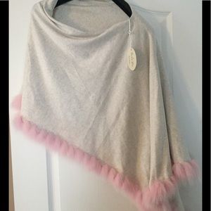 Cashmere blend topper with genuine fox trim